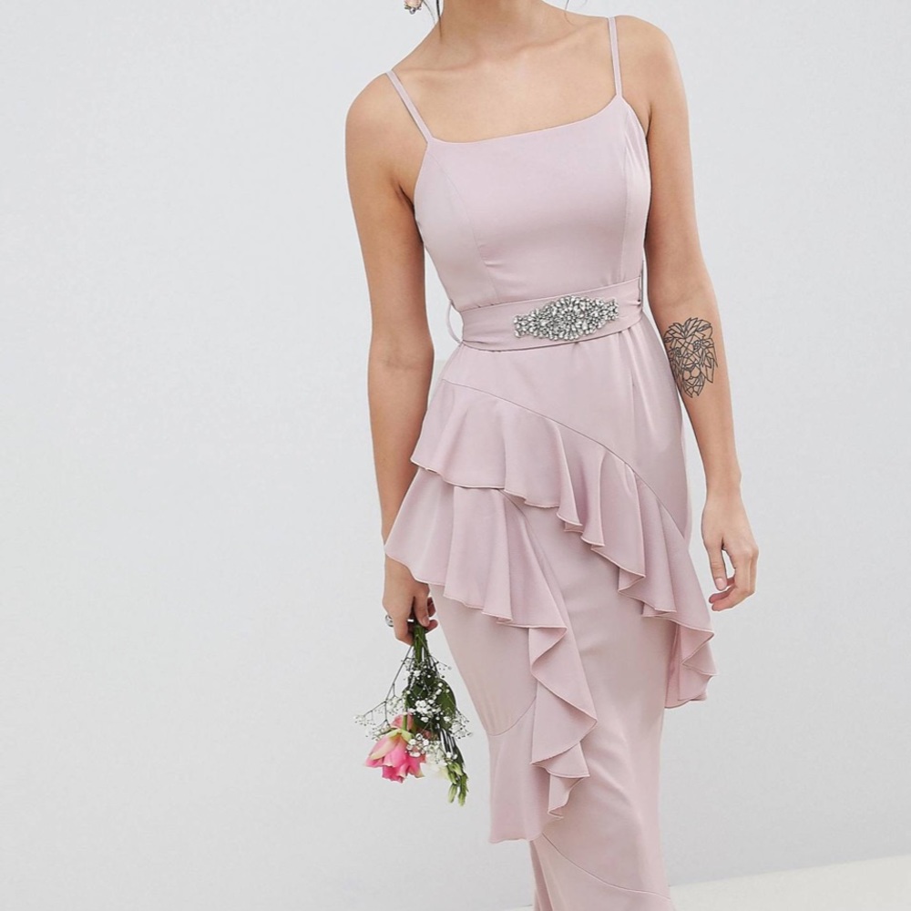 ASOS DESIGN Ruffle Cami Maxi Dress With Embellished Belt